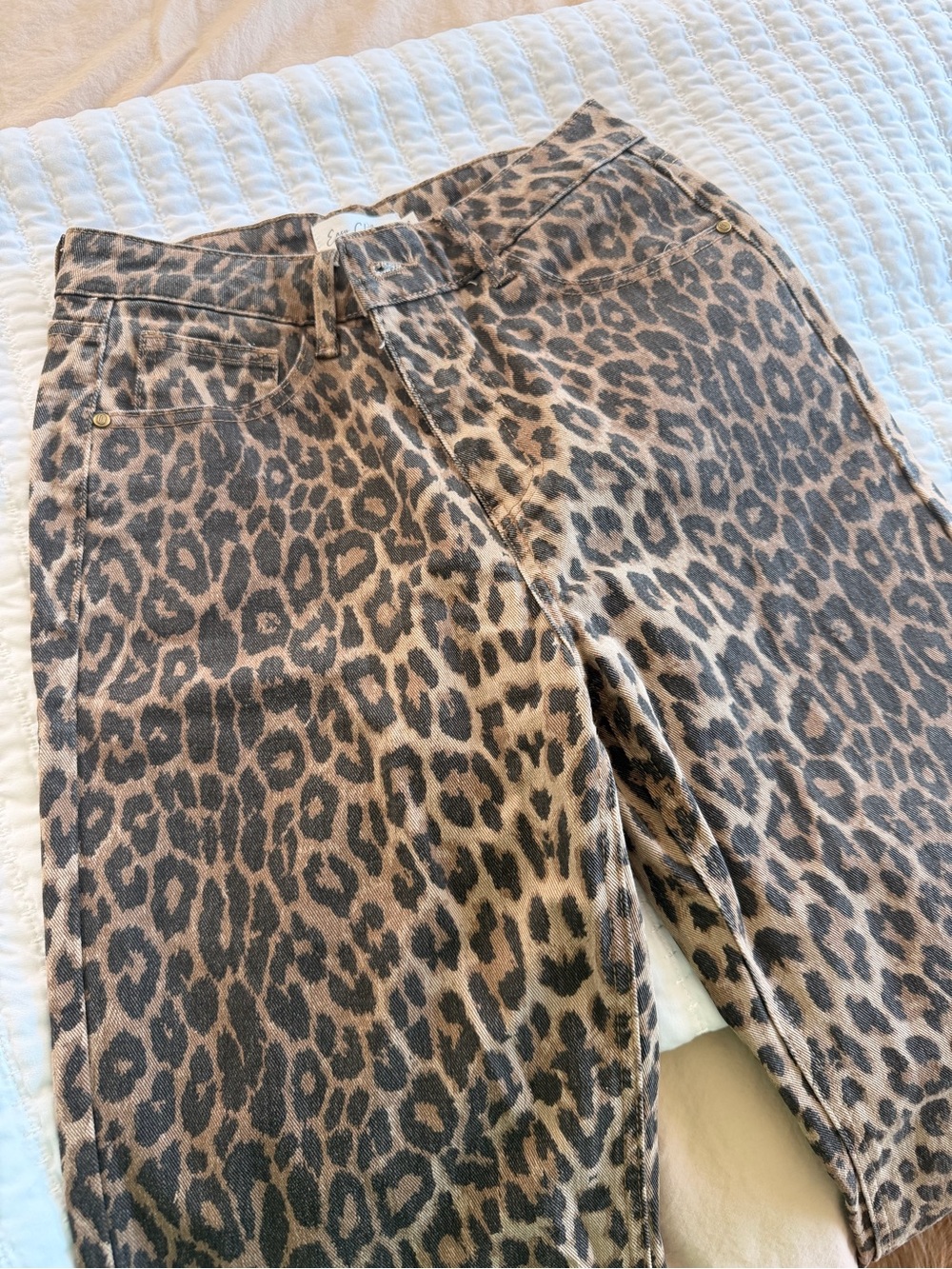 Leopard Print Wide Leg Jeans - Brown